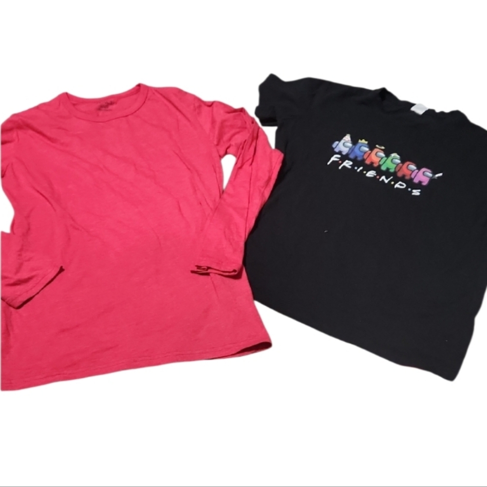 Amoung Us Friends Kids Black Graphic Tee and Red Long Sleeve Shirt Xl 14